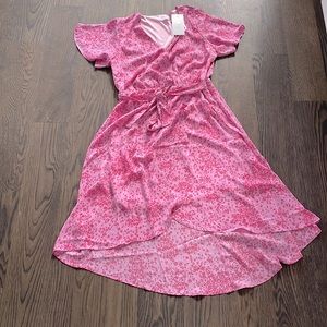 Hot pink floral flutter short sleeve sundress long